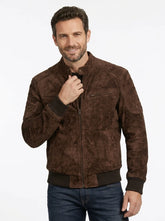 Men’s Dark Brown Mocha Suede Bomber Jacket