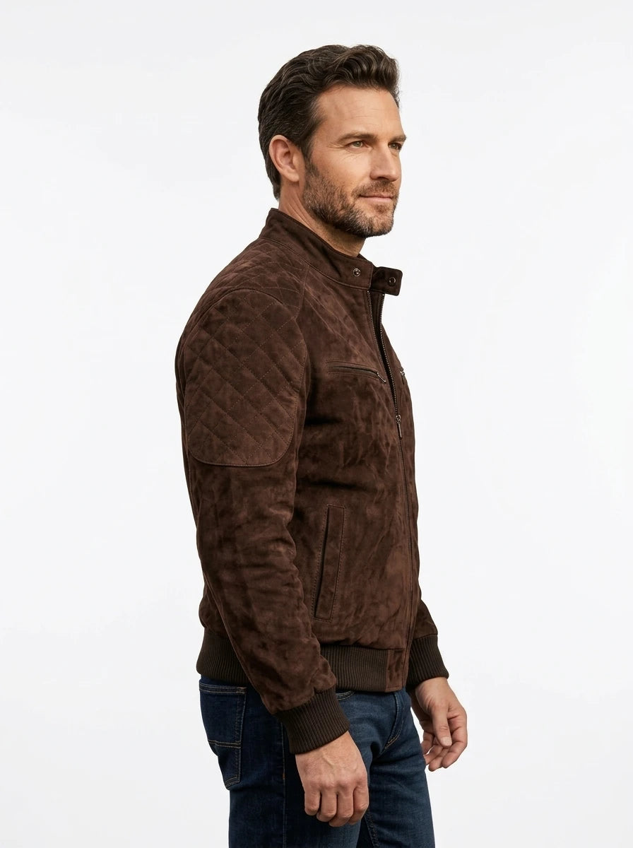 Men’s Dark Brown Mocha Suede Bomber Jacket