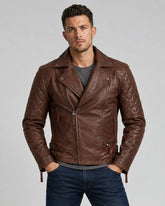 Men's Dark Brown Quilted Leather Biker Jacket