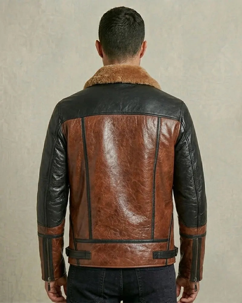 Men's Flight Aviator Real Sheepskin Fur Collar Leather Jacket