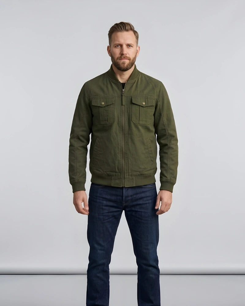 Men's Green Round Collar Cotton Jacket