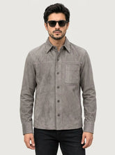 Men’s Grey Suede Leather Shirt Style Jacket