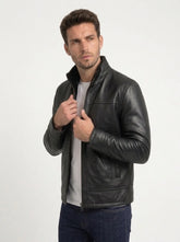 Men's Premium Black Cafe Racer Leather Jacket with Fur Lining