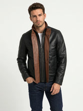 Men's Premium Black Leather Jacket with Brown Contrast Trim