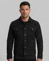 Mens Premium Black Suede Trucker Leather Jacket