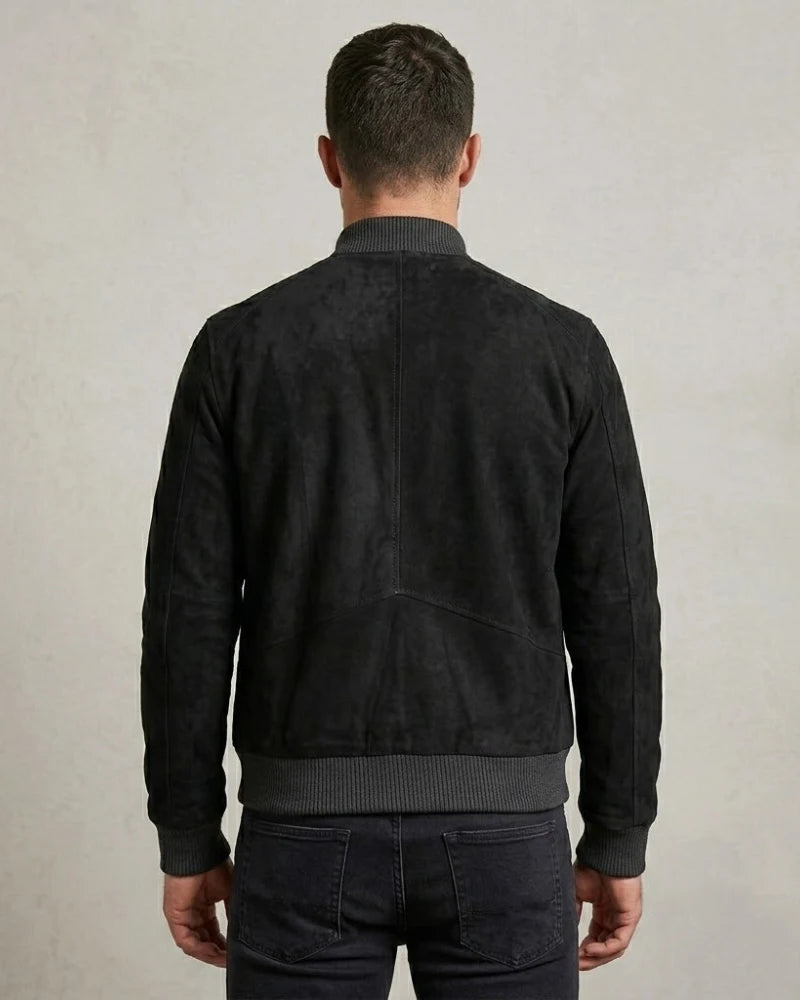 Men's Premium Real Suede Black Leather Bomber Jacket