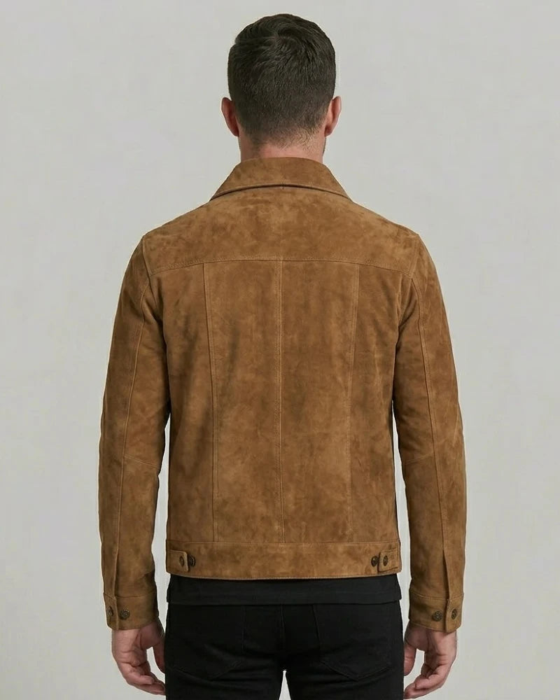 Men's Real Suede Tan Button Down Leather Jacket