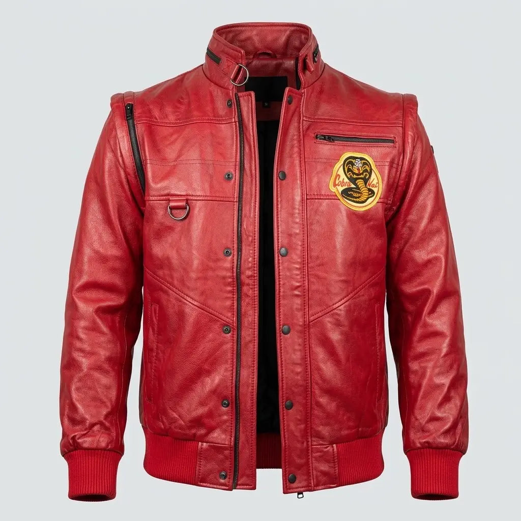 Men's Red Martial Arts Inspired Leather Jacket – Retro Biker Style2