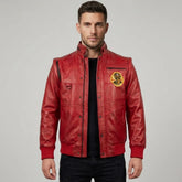 Men's Red Martial Arts Inspired Leather Jacket – Retro Biker Style