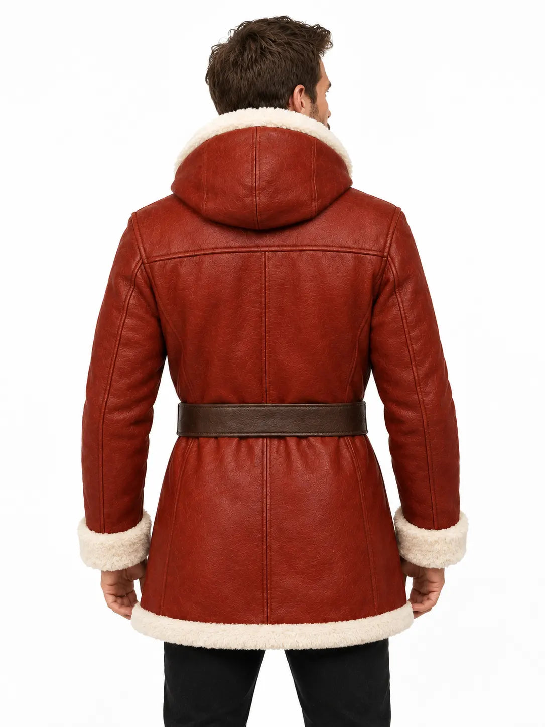 Men's Red Sheepskin Leather Santa Coat
