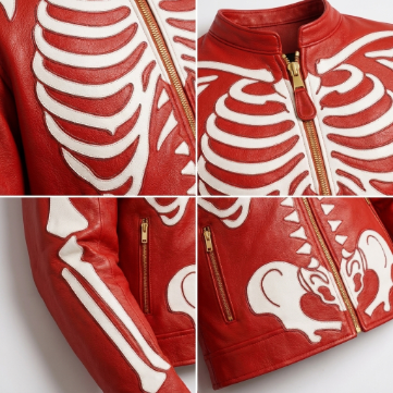 Men's Red Skeleton Style Leather Motorcycle Jacket 2