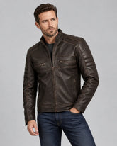 Men's Rub Off Dark Brown Cafe Racer Leather Jacket