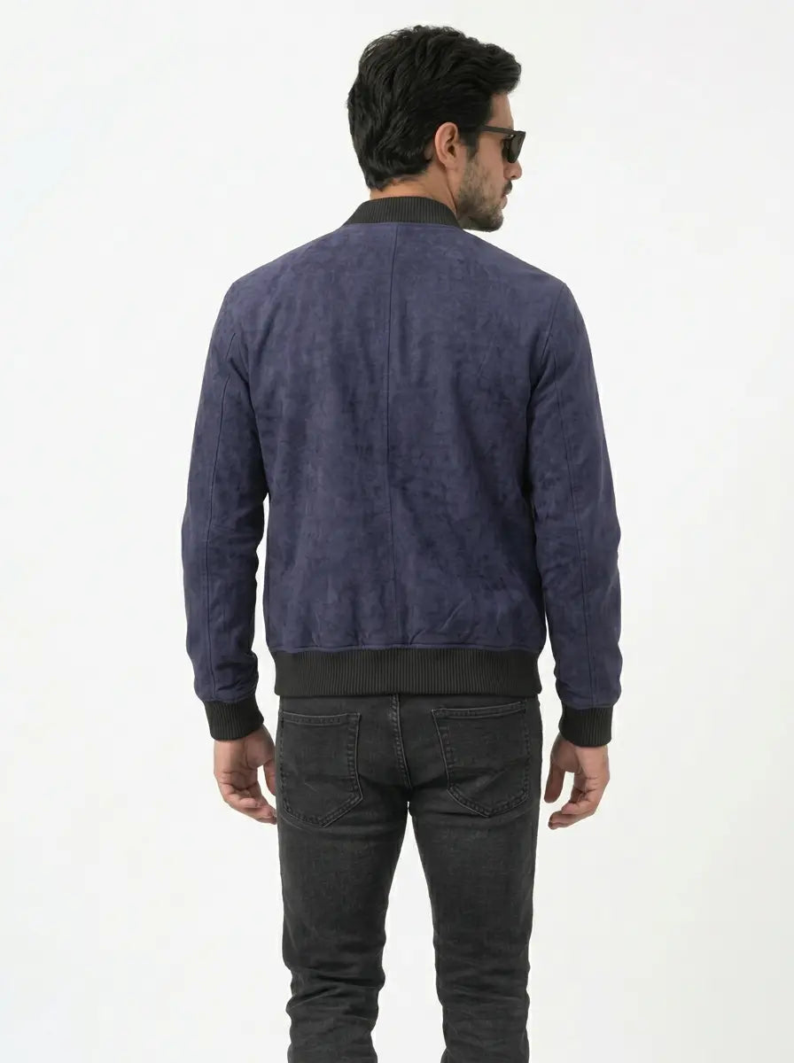 Men's Shane Blue Suede Leather Bomber Jacket