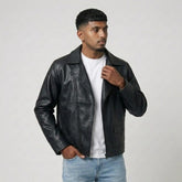 Men's Sheepskin Leather Black Biker Style Jacket