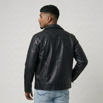 Men's Sheepskin Leather Black Biker Style Jacket
