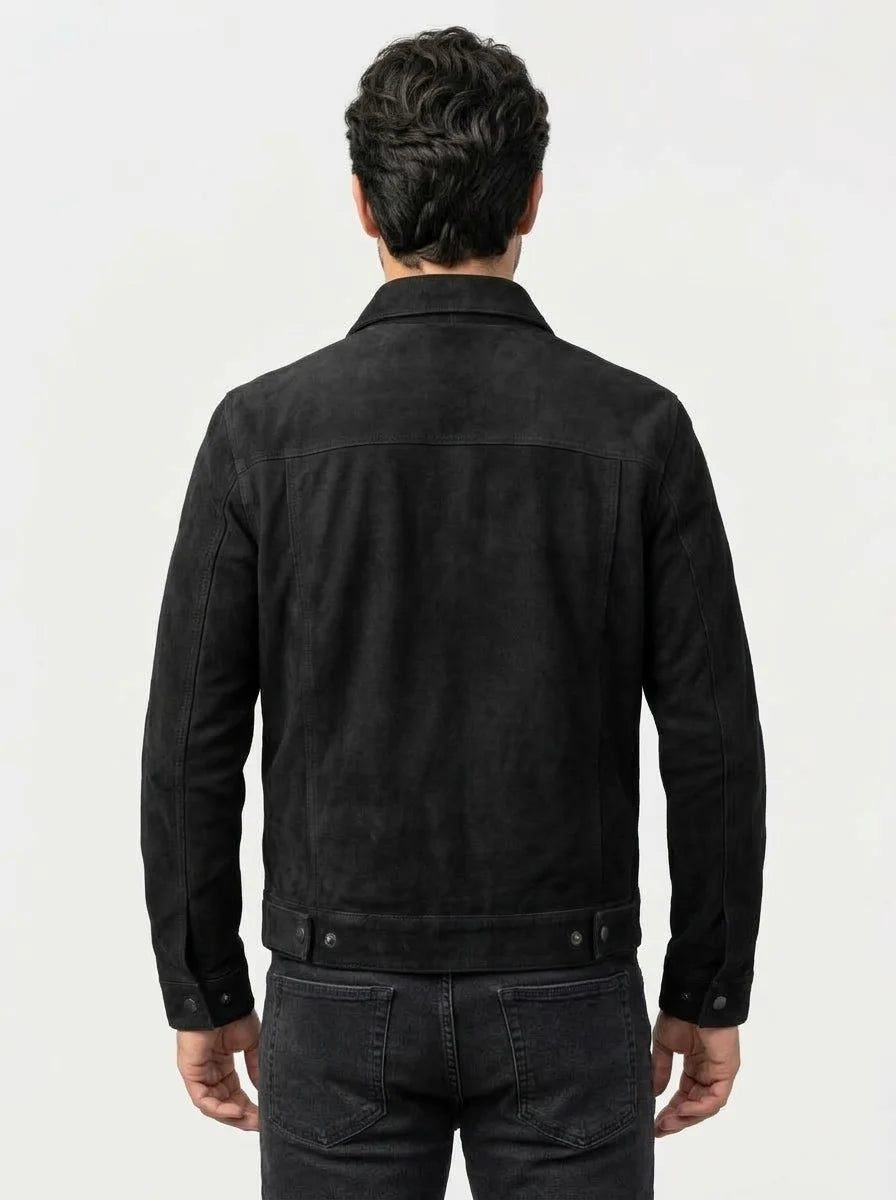 Men’s Stallon Black Suede Leather Trucker Jacket