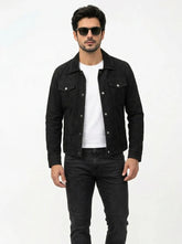 Men’s Stallon Black Suede Leather Trucker Jacket