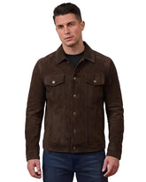 Men's Suede Dark Brown Trucker Style Jacket