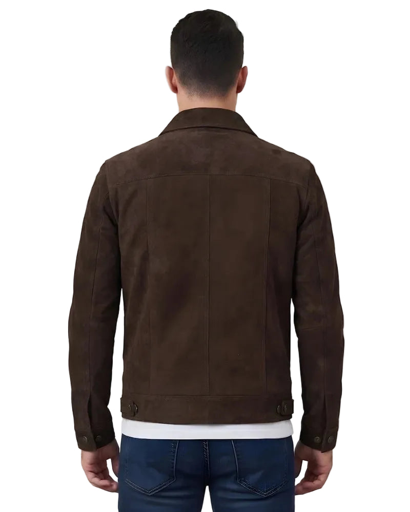 Men's Suede Dark Brown Trucker Style Jacket
