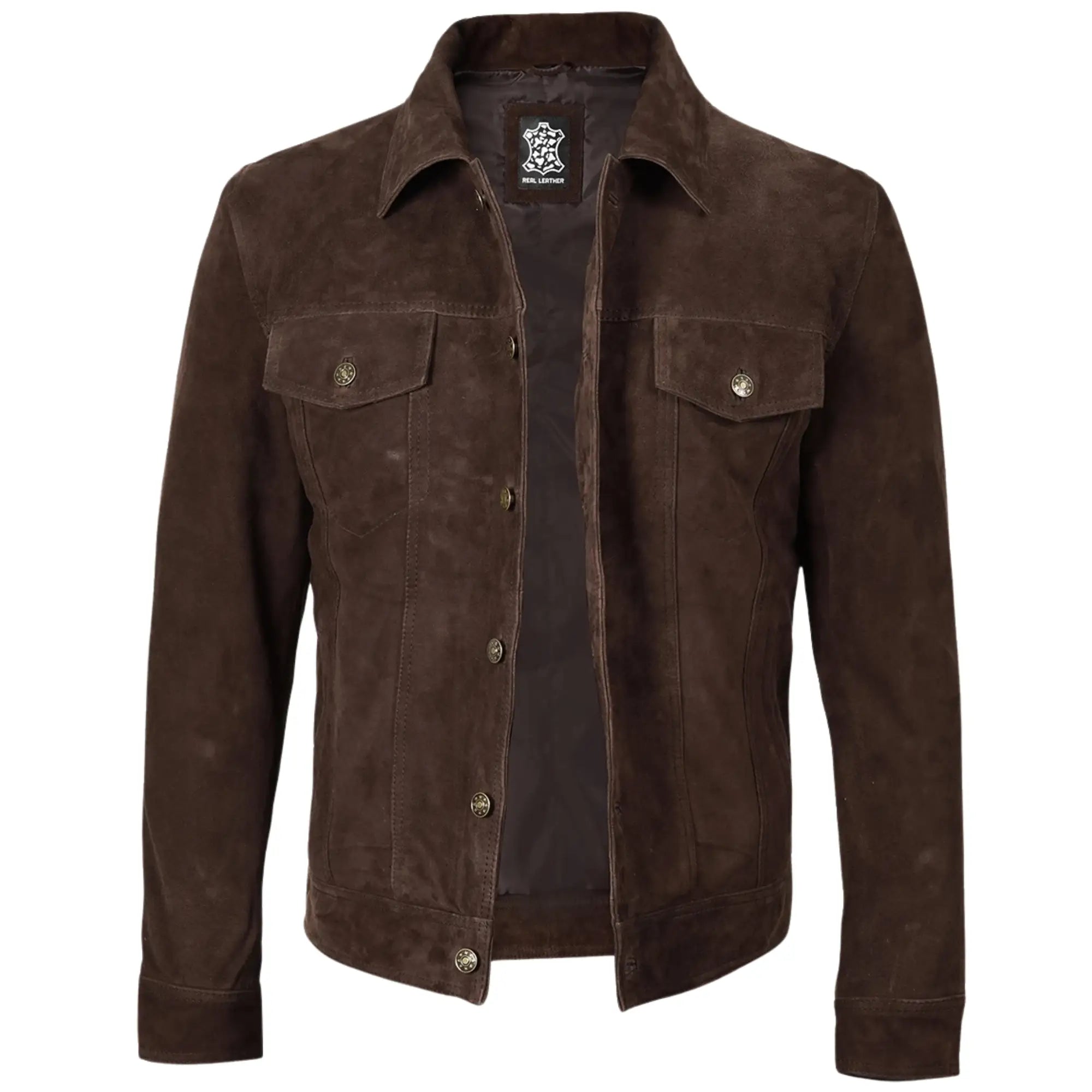 Brown suede jacket on a white background