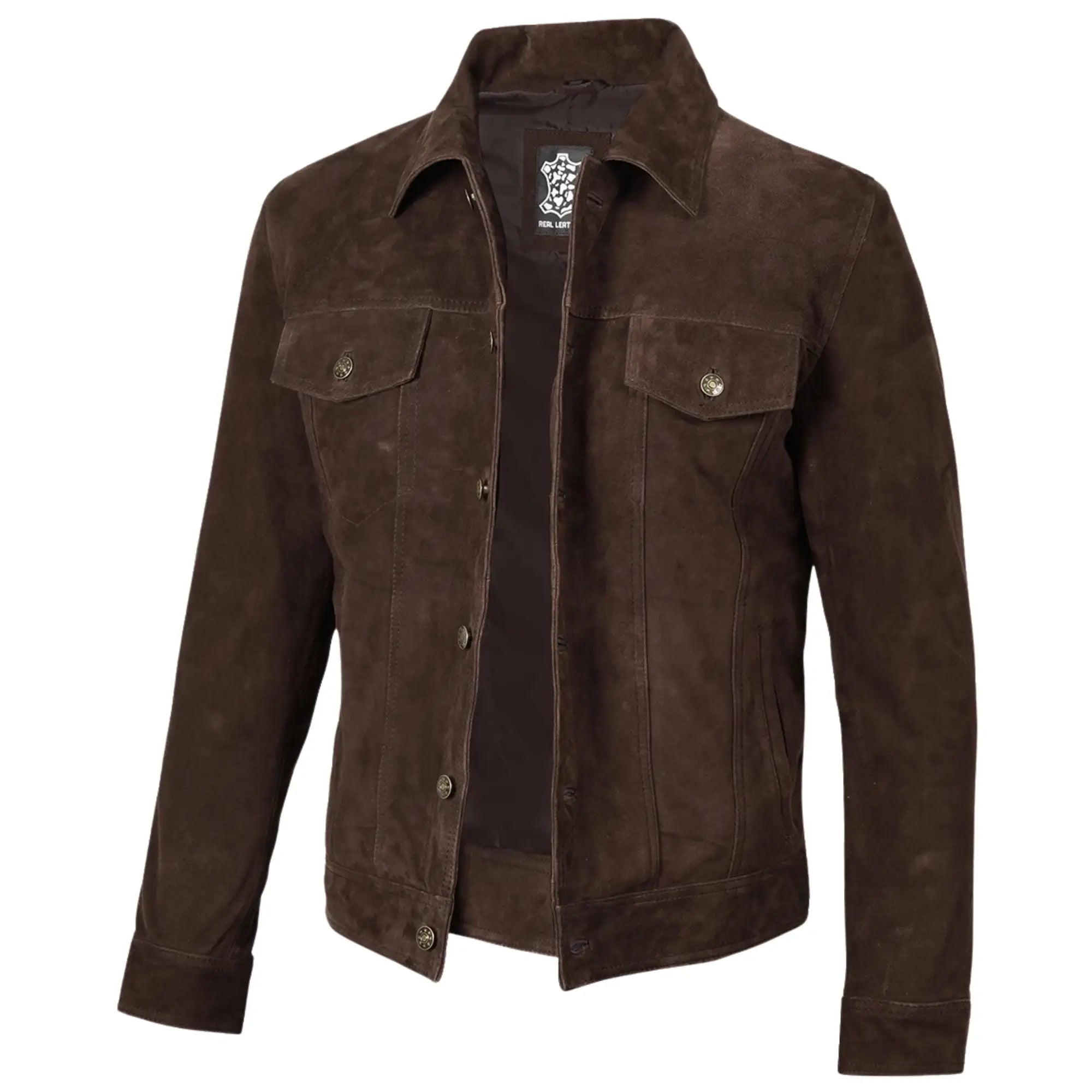 Brown suede jacket on a white background