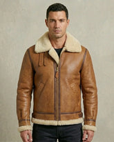 Men's Tan Brown Aviator B3 Bomber Leather Jacket