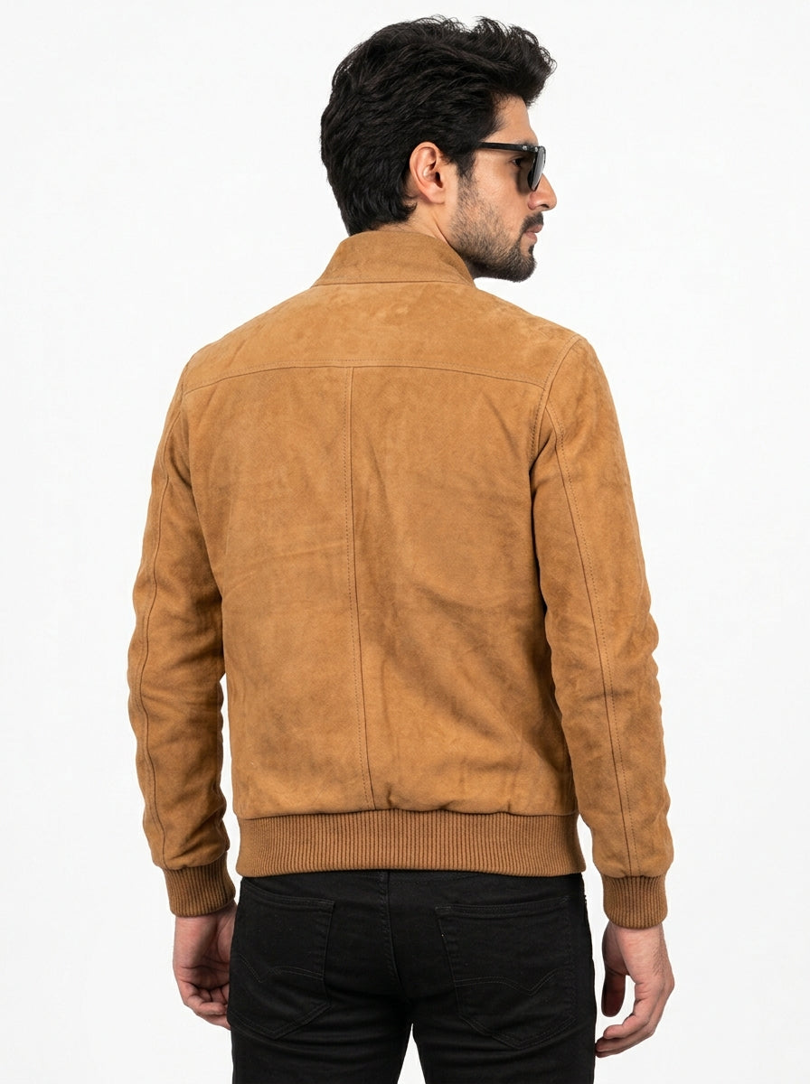 Men’s Tan Suede Leather Shirt Collar Jacket
