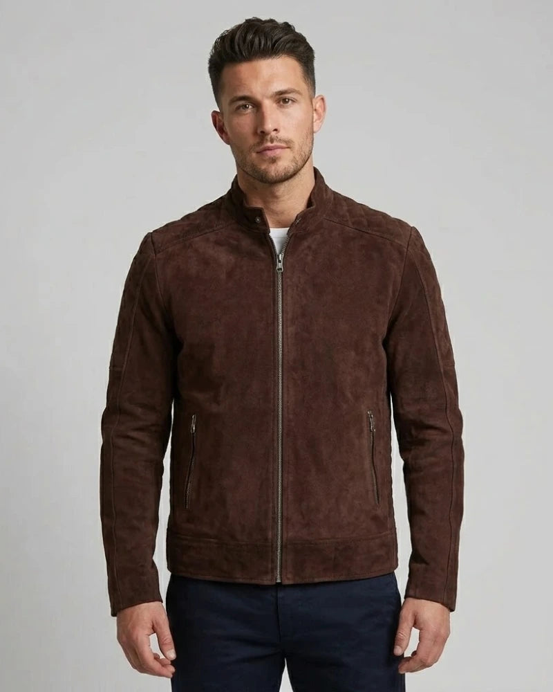 Men's Top Notch Dark Brown Suede Leather Jacket