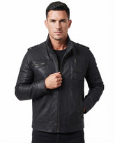 Men's Waxed Black Cafe Racer Style Leather Jacket
