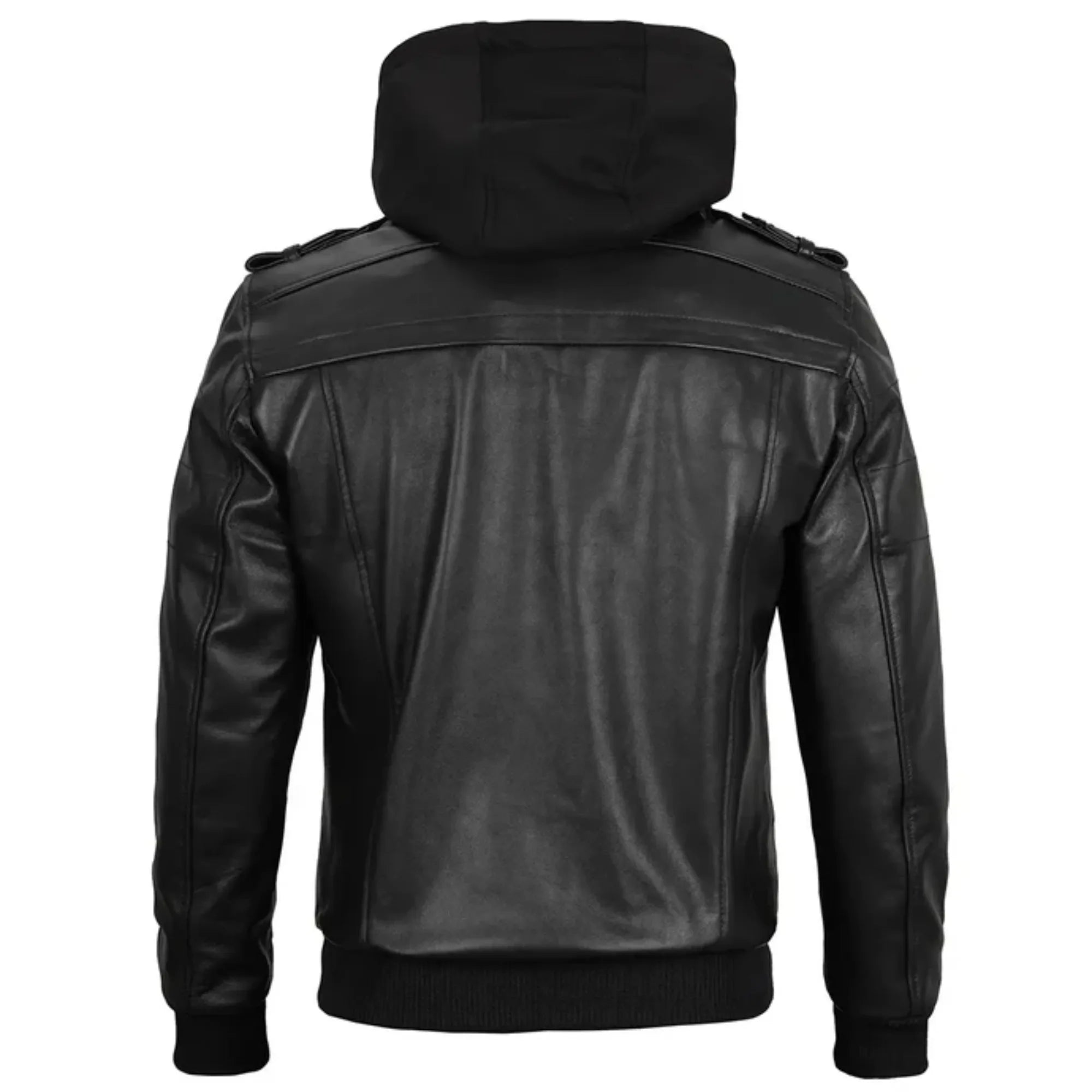 Black leather jacket on a white background