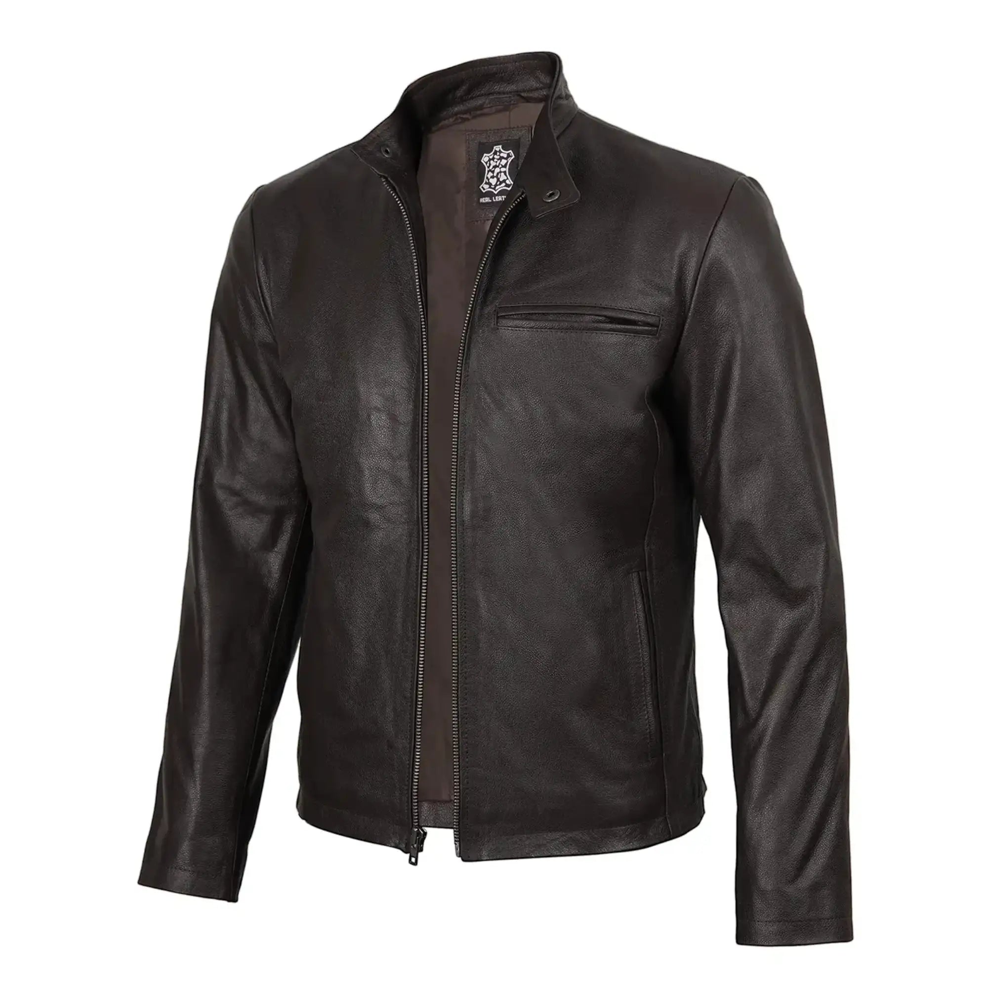 Black leather jacket on a white background