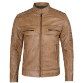 Brown leather jacket on a white background