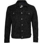 Men's Premium Black Suede Trucker Leather Jacket