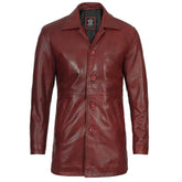 Mens Maroon Real Leather Car Coat