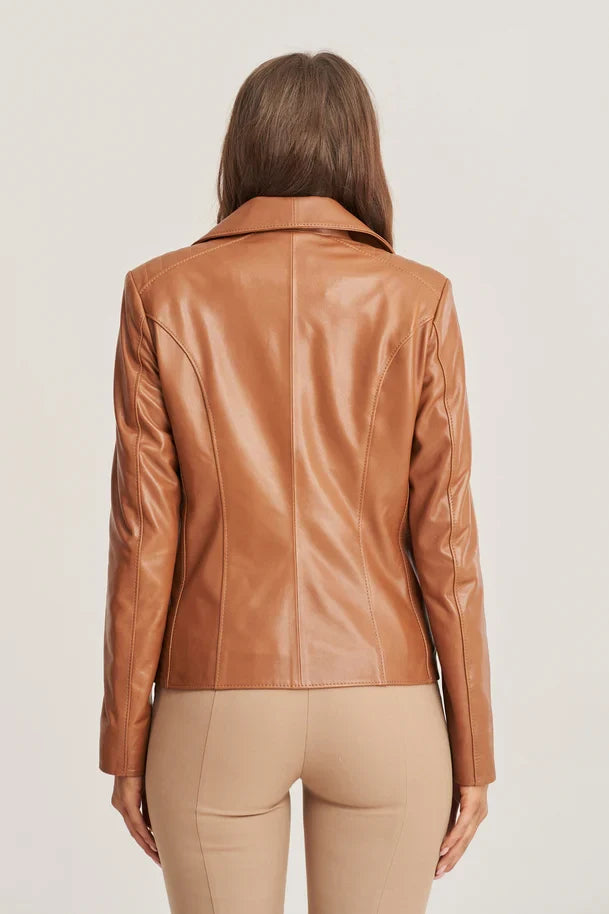Mirelle - Women's Brown Biker Leather Jacket