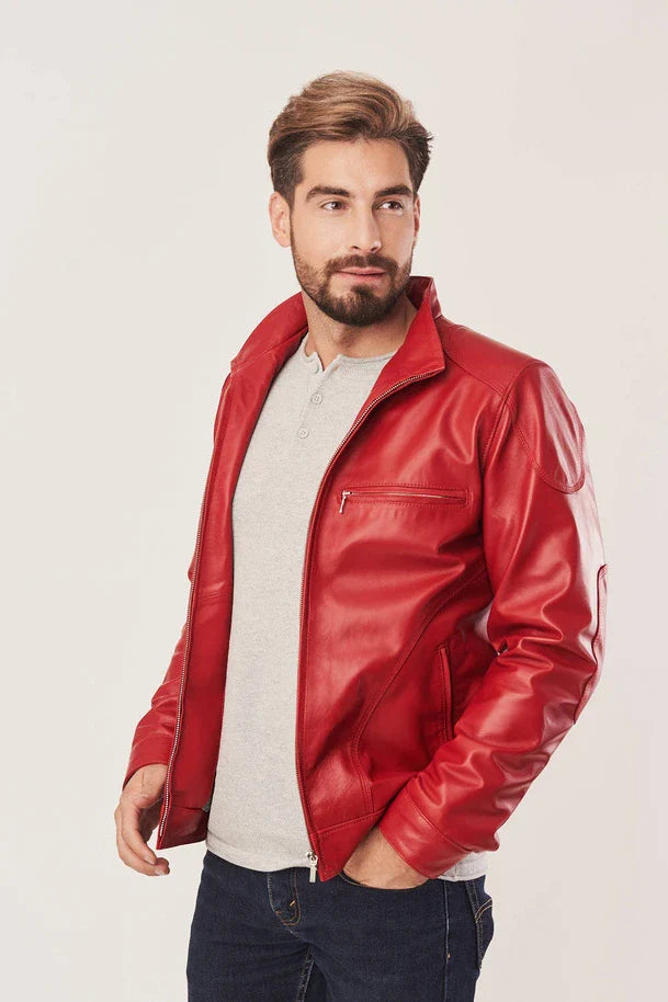 Orrick - Men's Red Real Leather Motorcycle Jacket