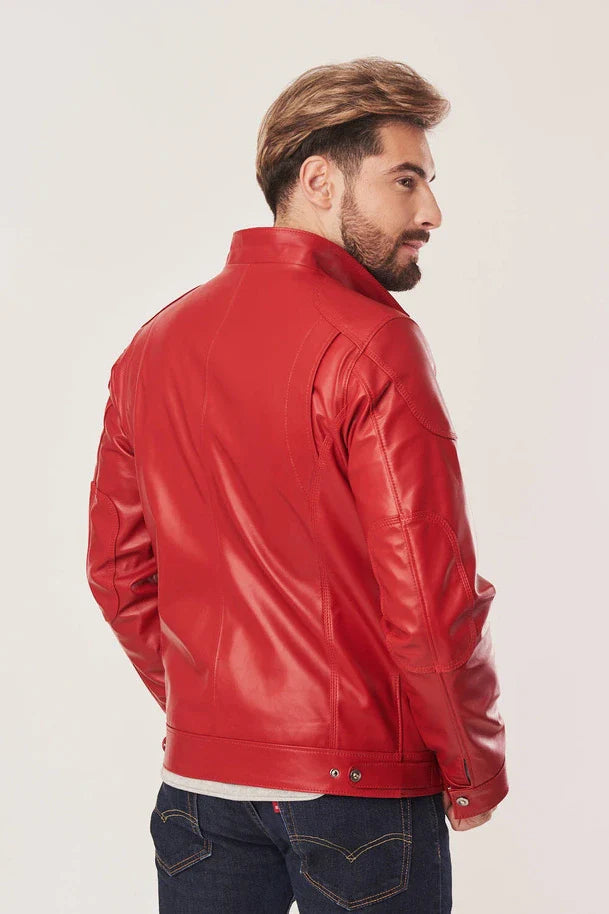 Orrick - Men's Red Real Leather Motorcycle Jacket