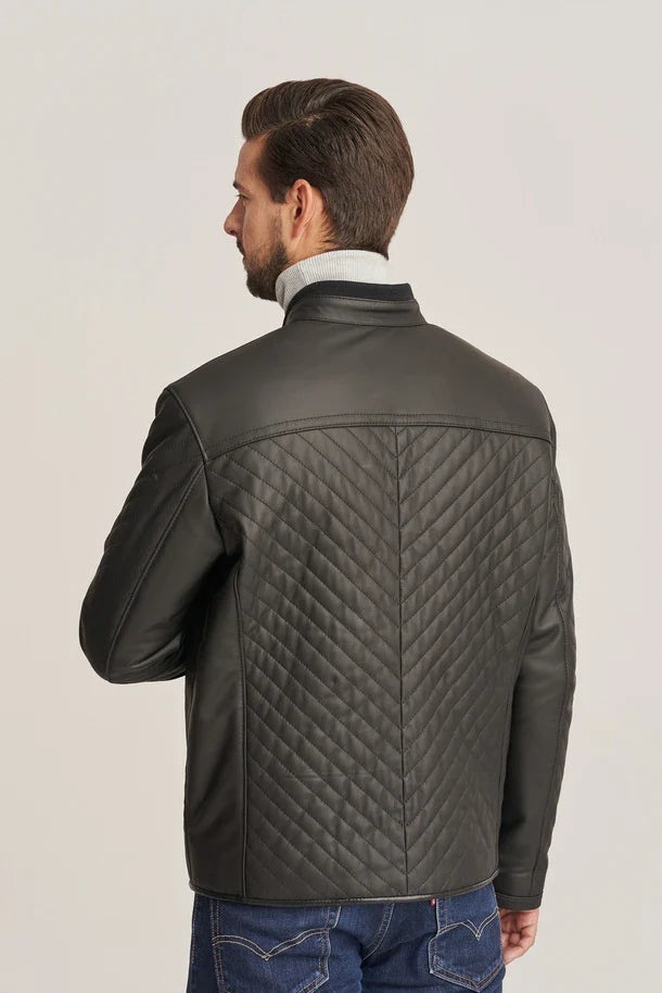 Orvik - Men's Black Sheepskin Quilted Leather Jacket