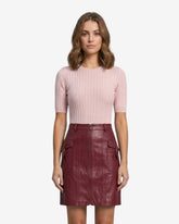 Premium Burgundy Real Leather Mini Skirt with Cargo Pockets