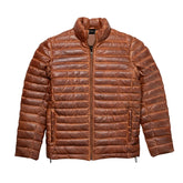 Unwind Leather Quilted Dual Tone Brown Leather Puffer Jacket