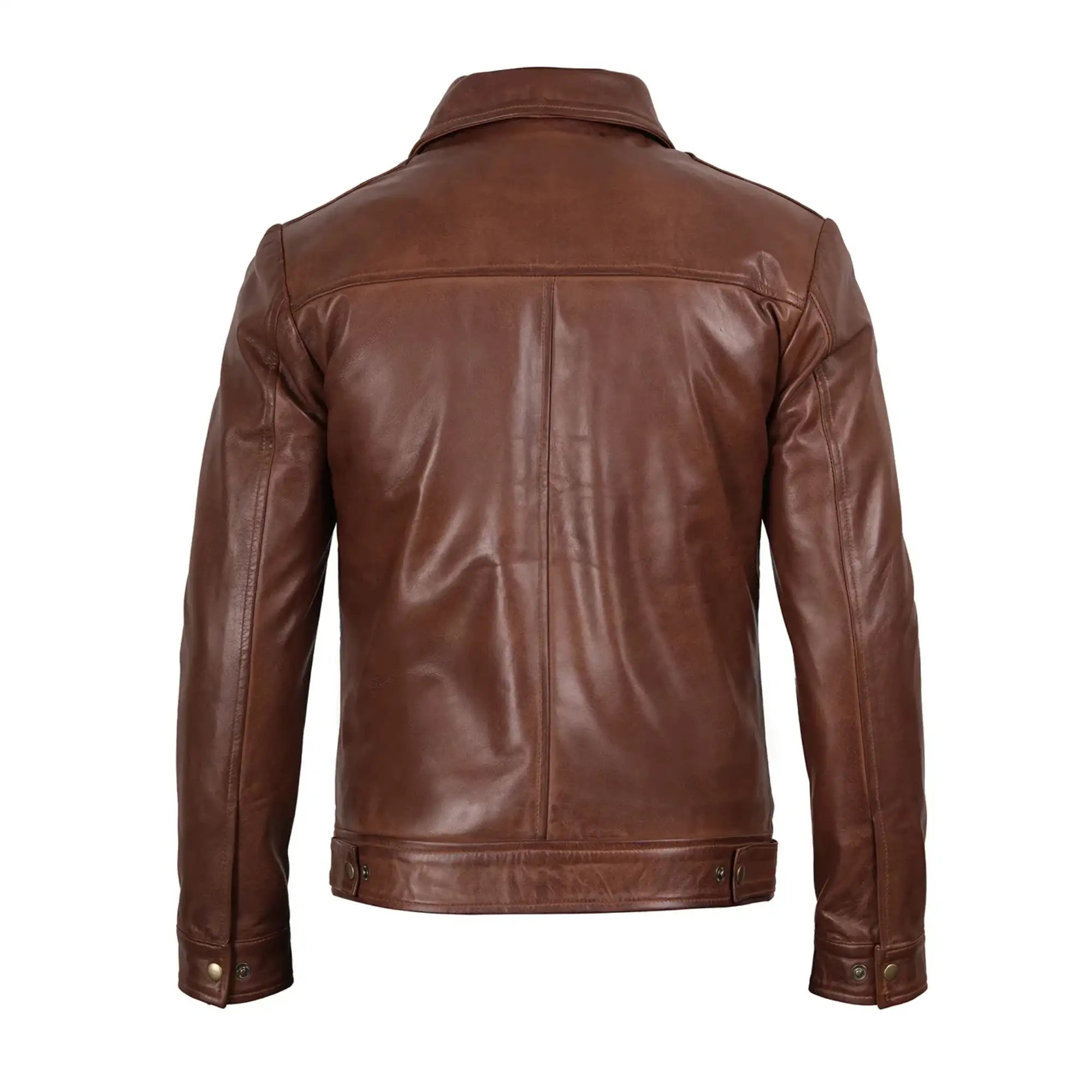 Brown leather jacket on a white background