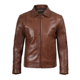 Brown leather jacket on a white background