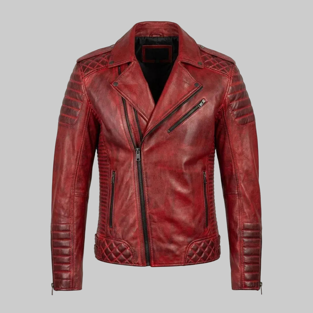 Red Sheepskin Leather Jacket For Men