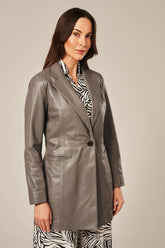 Serelle - Women's Long Length Gray Leather Blazer