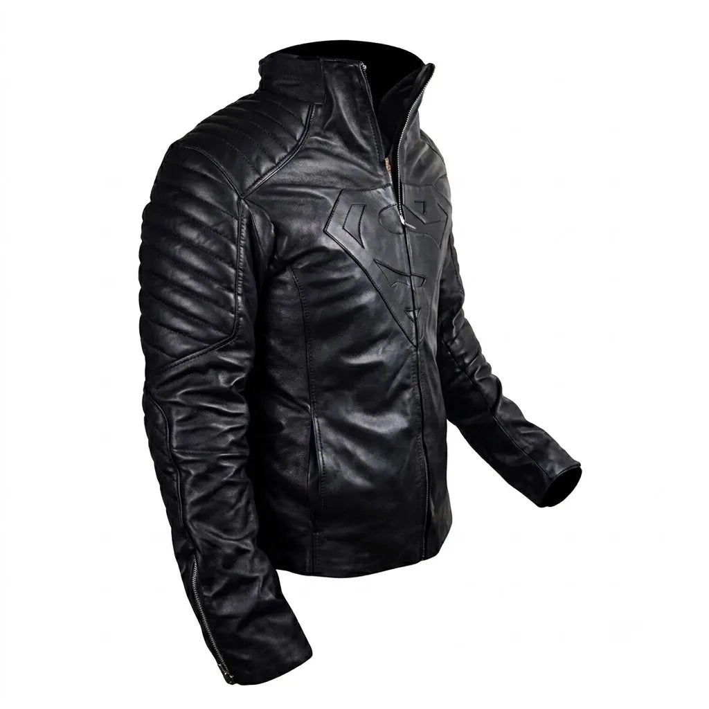 Superman Black Leather Biker Jacket For Men
