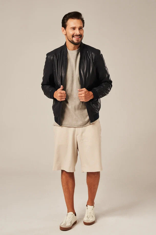 Torin - Men's Dark Blue Leather Bomber Jacket