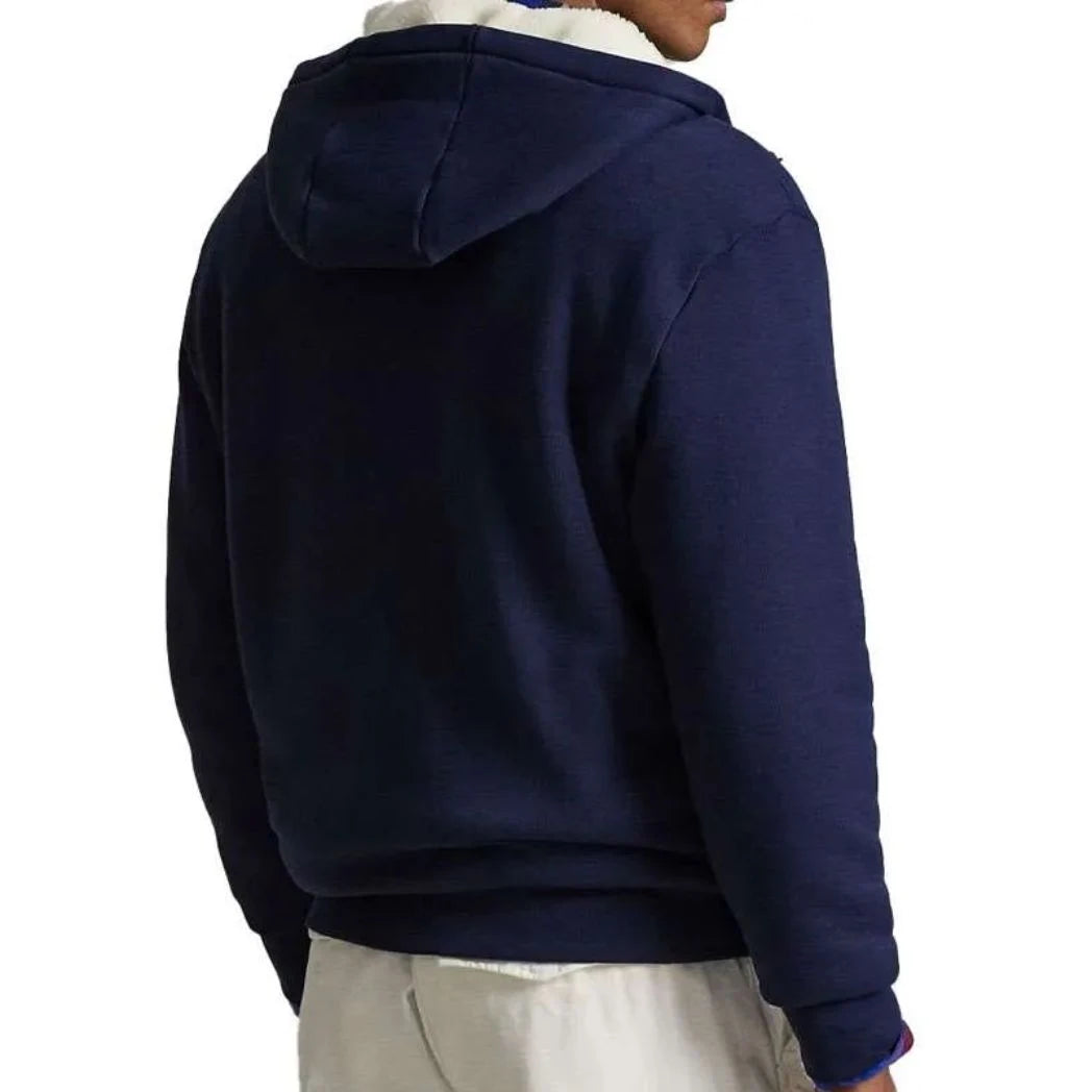 Unisex Blue Sherpa-Lined Fleece Zip Hoodie