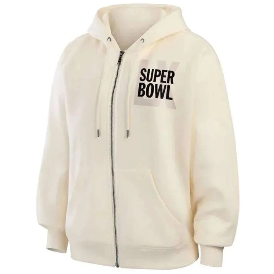 Unisex Off White Zip-Up Fleece Hoodie