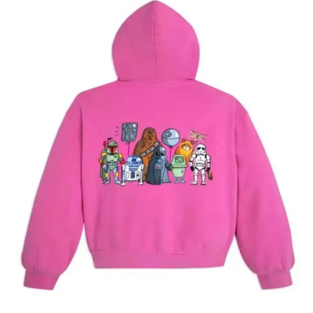 Unisex Pink Fleece Zip-Up Hoodie with Hooded Collar
