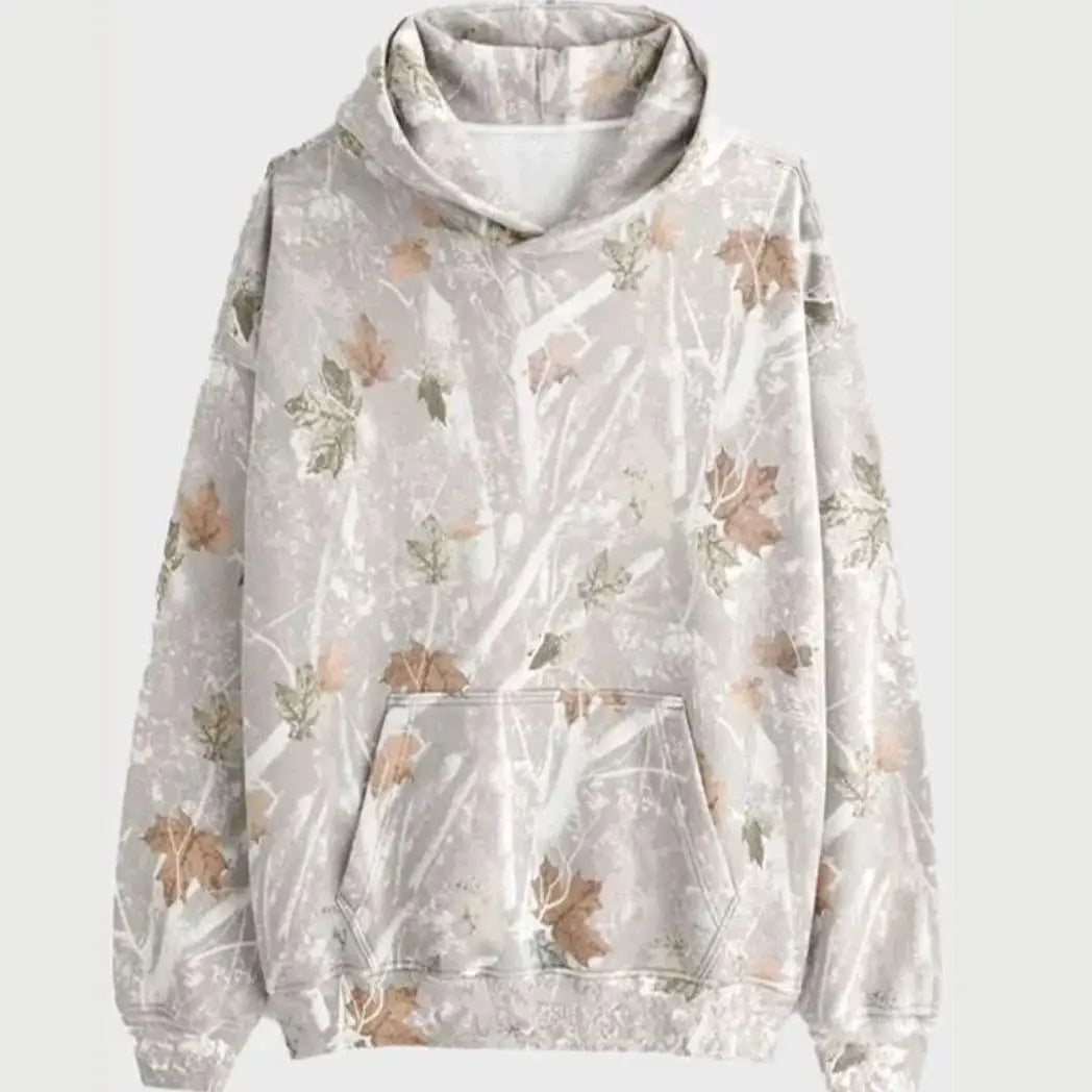 Unisex White Camo Fleece Pullover Hoodie